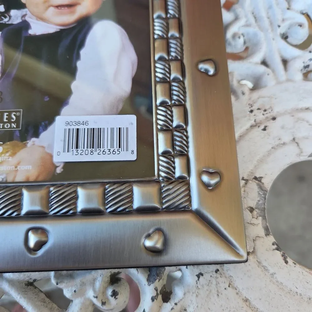 Burnes of Boston Teddy Bear Baby Photo Frame 4x6 Silver Hearts NOS Box